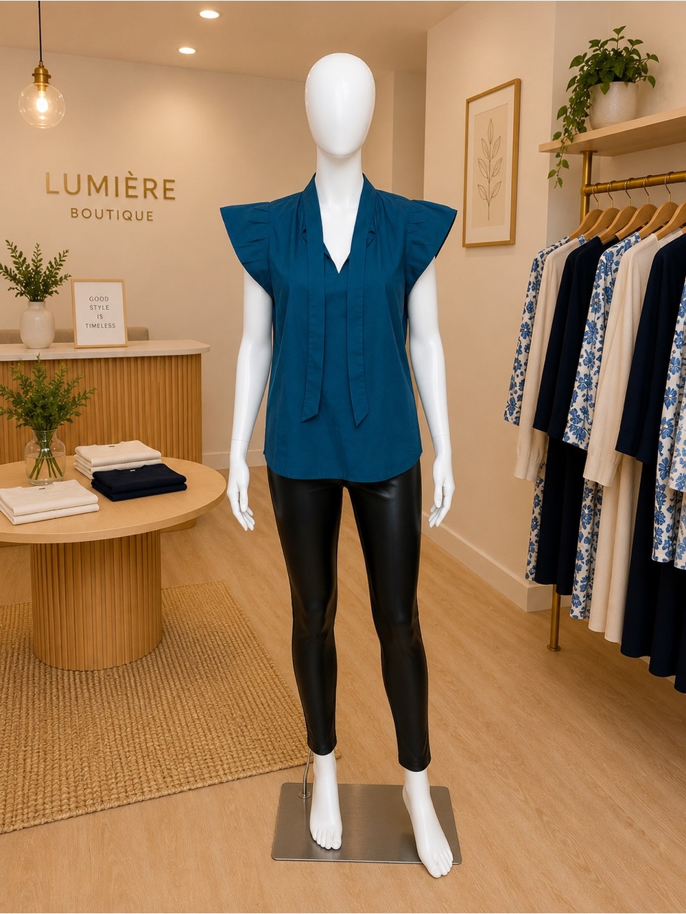 LOFT Teal Blue Tie-Neck Cap Sleeve Blouse